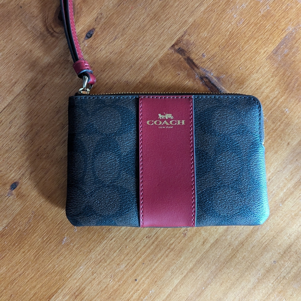 Coach Red and Black Clutch with Signature Monogram
